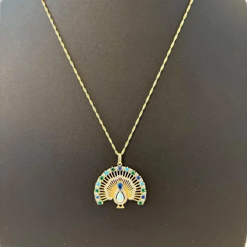 Rachel Zoe Beautiful Sterling Silver Jeweled Peacock Pendant Necklace.